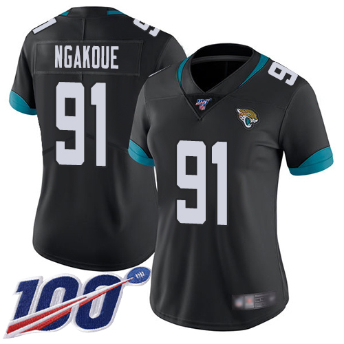 Nike Jacksonville Jaguars #91 Yannick Ngakoue Black Team Color Women Stitched NFL 100th Season Vapor Limited Jersey->women nfl jersey->Women Jersey